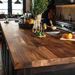 عدادات مطبخ من الخشب المصمت من الجوز في ااااااااااارة جنوبية بتصميم عصري حمامات تناول الطعام في الفنادق مع أسطح طاولات حديثة - Product Image 2