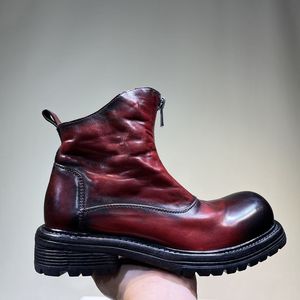 Bottes Chelsea en cuir de cheval lavé 2026 - Bottes décontractées mi-mollet - Bottes Mendoza européennes pour hommes à fermeture éclair mi-haute et semelle épaisse Mardi - Product Image 1