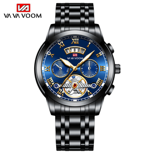 Mens Business Luxury Watch Skeleton Dial Moon Phase Stainless Steel Band Wristwatch For Gentlemen - Product Image 4