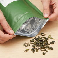 Sachet d'emballage personnalisé imprimé pour thé vert de qualité alimentaire, pochette verticale avec doublure VMPET, sachet Mylar anti-odeur pour café et thé
