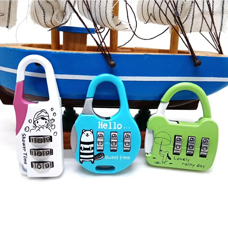Mini lucchetto a combinazione a 3 cifre con chiusura a zip con stampa di cartoni animati per la promozione dei bagagli della borsa del diario del giocattolo dei bambini delle studentesse