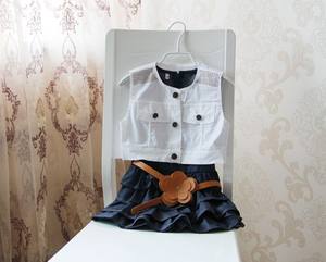 Conjuntos de Ropa para Niños al por Mayor, 2 Piezas, Jeans Casuales, Vestido sin Mangas con Cinturón de Flores y Abrigo para Niñas, de China - Product Image 3