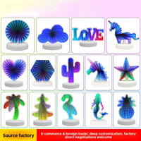 Lámpara de Túnel Infinito 3D RGB, Lámpara Nocturna LED con Ilusión Óptica, Múltiples Formas: Árbol, Estrella, Corazón, Lámpara de Escritorio USB con Regulación de Intensidad para Decoración de Dormitorio, Regalo