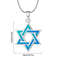 Vente en gros juive Exploitations de vent Opale bleue Collier étoile à six branches Plaqué or Style religieux Chaîne à maillons Opale incrustée