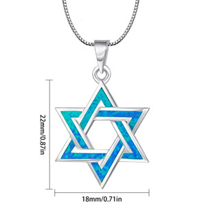 Jüdischer Großhandel Wind Exploitationen Blauer Opal Sechs zackige Stern kette Vergoldeter religiöser Stil Glieder kette Eingelegter Opal - Product Image 2