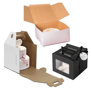 Conception imprimée personnalisée bon marché boîte de pignon d'emballage de gâteau unique en carton blanc boîte de papier d'emballage de beignet de mini taille avec fenêtre transparente