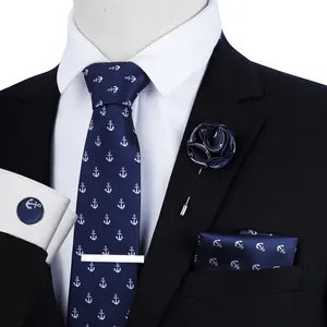 Herren Krawatten Set Klassische Polyester Krawatte mit Taschentuch Manschetten knöpfe Formal