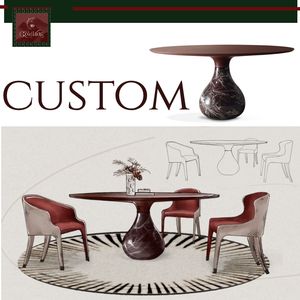 โต๊ะอาหารหินอ่อนธรรมชาติ GOLDKING รูปทรงหยดน้ำ ดีไซน์ทันสมัย ขอบโค้งมน แข็งแรง ทนทาน เหมาะสำหรับบ้านพักตากอากาศสุดหรู - Product Image 4