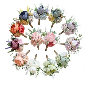 Yi Ya Ge 366 Accessori per Matrimoni, Fiori Artificiali in Tessuto, Peonie e <span class=keywords><strong>Rose</strong></span>, Boutonnières per Ospiti, Bouquet da Sposa e Sposo - Product Image 1