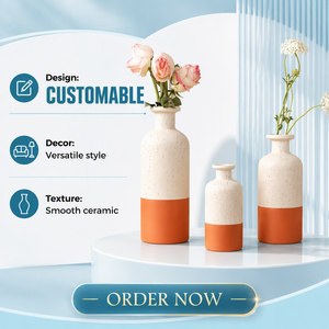 <span class=keywords><strong>Set</strong></span> di 3 Vasi in Ceramica Moderni Bicolore, Terracotta e Crema Maculati Opachi, Vasi Decorativi per Fiori, per Soggiorno e Regalo - Product Image 2