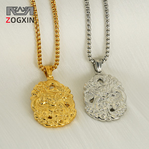 Zogxin Dragon Pendant Stainless Steel Gold Plated Silver Men Women Necklace Charm Zodiac Animal Style Jewelry Gift - Product Image 1