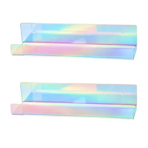 Single Holographic Acrylic Wall Shelf Custom Acrylic Wall Shelf Organizer Iridescent Lucite Floating Shelves