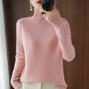 Pull col roulé pour femme, coupe ample, couleur unie, col haut, tricoté, style automne-hiver - Product Image 2