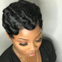 Perruque courte noire et blonde, fabriquée à la machine, pour coupe Finger Wave, cheveux humains brésiliens Remy de haute qualité 9A, 6 pouces, sans colle