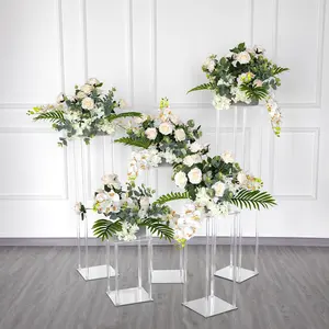 Supporto per fiori da pavimento in acrilico con colonna di nozze trasparente con Base a specchio