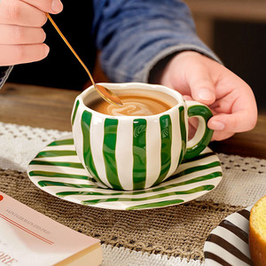 Wholesale Hand Painted Striped Coffee <b>Cup</b> and Saucer <b>Set</b> Modern Afternoon Ceramic <b>Tea</b> <b>Cup</b> <b>Set</b> - Product Image 5