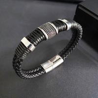 Bracelet en cuir tressé en acier inoxydable avec fermoir magnétique rétro tendance, logo personnalisé, pour unisexe, cadeau