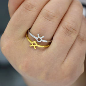 MICCI vente en gros, anneau ouvert en acier inoxydable plaqué or 18K, <span class=keywords><strong>Horoscope</strong></span> étoile réglable signe du zodiaque - Product Image 4