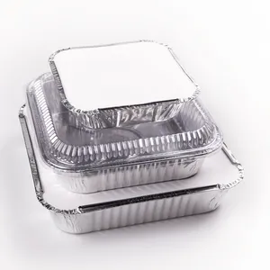 ZB41Hot dayanıklı kare özel gıda sınıfı paket gümüş Fast Food gıda paketleme kabı restoran alüminyum folyo tek kullanımlık