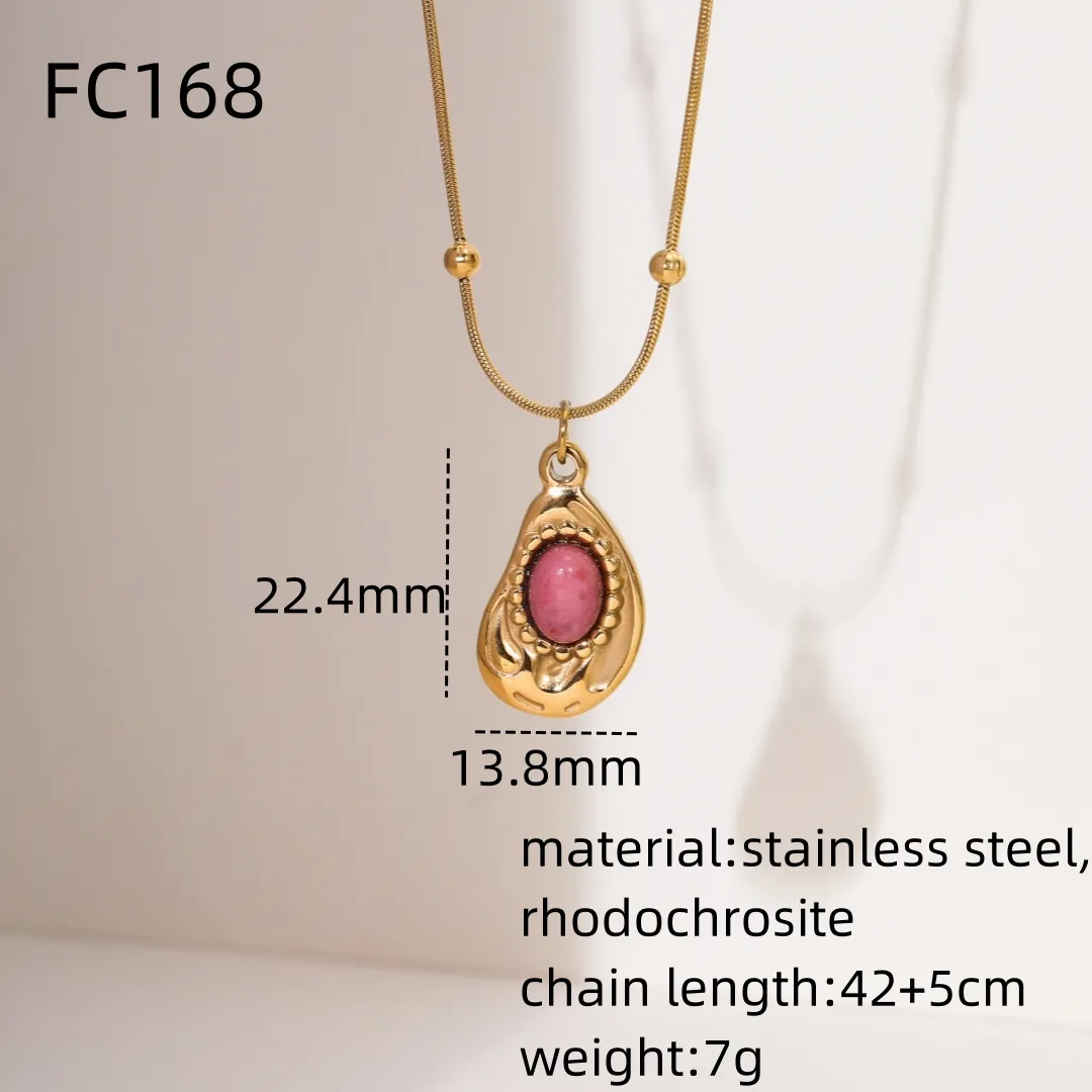 2024 nuovo arrivo rosso pietra naturale 316L in acciaio inossidabile collane pendenti in rodochrosite design collezione di gioielli ipoallergenici
