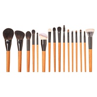 Ensemble professionnel de 16 pinceaux de maquillage pour les yeux en poils naturels avec manches en bois de santal jaune - Marque privée