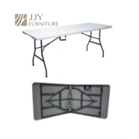 Table pliante professionnelle JJY-ZDZ-E003 blanche, 6 pieds, en plastique HDPE rectangulaire, portable, pour événements de jardin, camping, avec pieds en acier