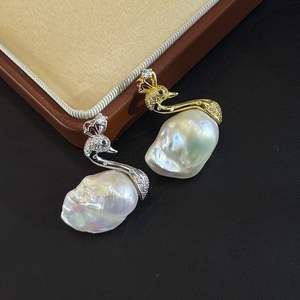 Pendentif en perle de ballon de 13-15 mm, grande perle, sur chaîne de pull en or et argent de 60 cm, pendentifs et breloques en perles multi-tailles - Product Image 2