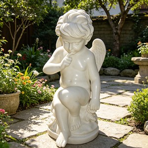 Par de Estatuas de <span class=keywords><strong>Cupido</strong></span> y Ángel Talladas a Mano en Mármol Blanco con Arco y Flauta para Decoración de Jardín, Villa, Iglesia o Paisaje Exterior - Product Image 6