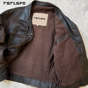 Chaqueta <span class=keywords><strong>de</strong></span> Cuero para Hombre, Estilo Motociclista, con Hebilla <span class=keywords><strong>de</strong></span> <span class=keywords><strong>Bombero</strong></span> Retro Personalizada OEM - Product Image 4