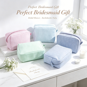 Bolsa de Regalo para Damas de Honor de Gran Capacidad, Lista para Bordar, Bolsa de Cosméticos para Damas de Honor, Bolsa de Maquillaje de Seersucker para Mujer - Product Image 2