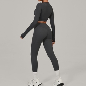 Conjunto <span class=keywords><strong>de</strong></span> Yoga para Mujer, Cintura Alta, Forrado <span class=keywords><strong>de</strong></span> Felpa, Control <span class=keywords><strong>de</strong></span> Abdomen, Ropa Deportiva, Top <span class=keywords><strong>de</strong></span> Manga Larga Sin Relleno y Leggings Levanta Glúteos para Gimnasio - Product Image 4