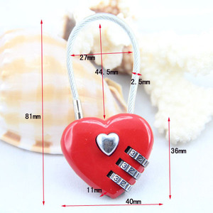 Red Heart Shaped Zinc Alloy Combination Padlock 3 <b>Digit</b> Steel Wire Resettable <b>Lock</b> For Luggage And Gift - Product Image 2