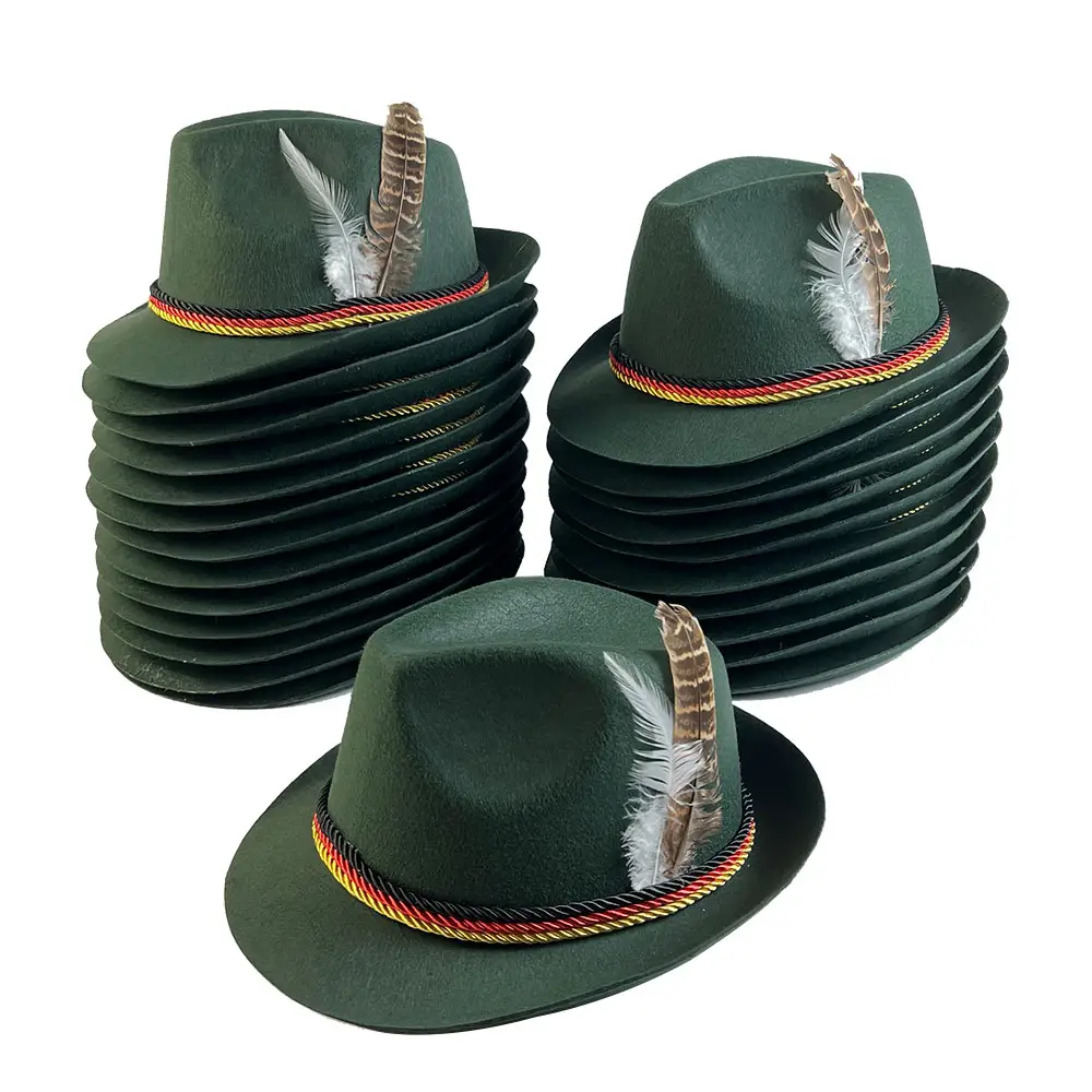 OEM/ODM Chapeau de fête de la bière allemande personnalisé Oktoberfest Chapeau Tyrolien Robin Hood Bavarois Feutre Fedora Chapeaux