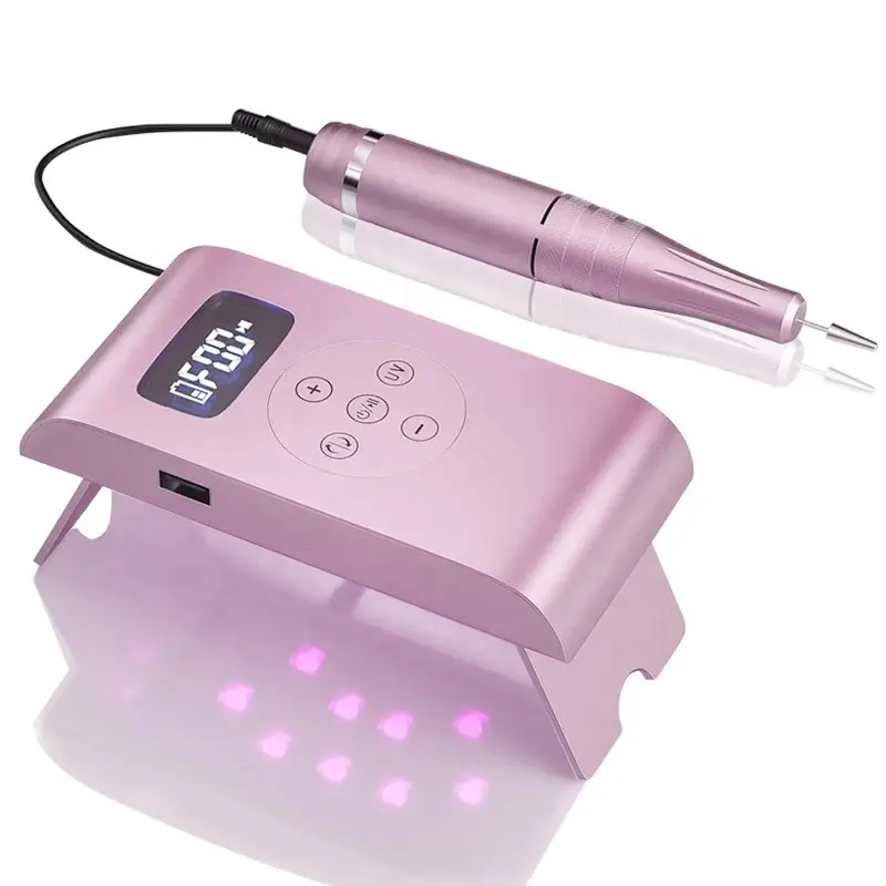 2024 Mini secador e polidor de unhas 2 em 1 recarregável portátil LED luz vermelha lâmpada UV caneta para furadeira de unhas para uso doméstico