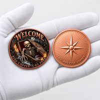 Pièce de collection ronde en cuivre pur de 1 oz, motif squelette de cercueil d'Halloween, style gothique d'horreur, WELCOME, Art en cuivre fin, Cadeau pour la décoration des fêtes