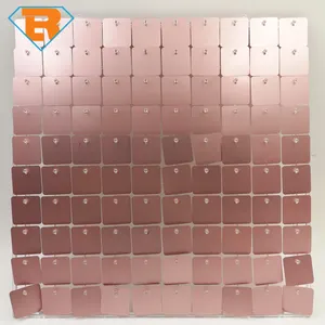 Rose Gold Shimmer Wall Backdrop Square Sequence Backdrop Panel Glitter Wall Decor for House Party Birthday Engagement Wedding