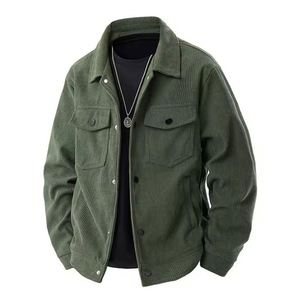 Blouson en velours côtelé uni pour homme avec revers – Manteau de travail décontracté polyvalent au style jeune et tendance - Product Image 4