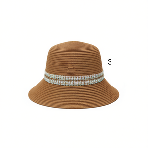 Sombrero de Paja con Decoración Brillante de 8 cm, Sombrero de Protección Solar para Mujer, Verano - Product Image 1