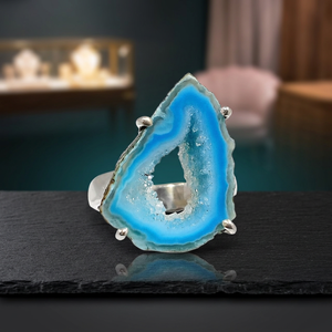 Handmade Natural Geode Druzy Gemstone <b>Ring</b> 925 Sterling Silver Protective Stone Wedding Party Wear Rough Shape Wholesale Trendy - Product Image 2