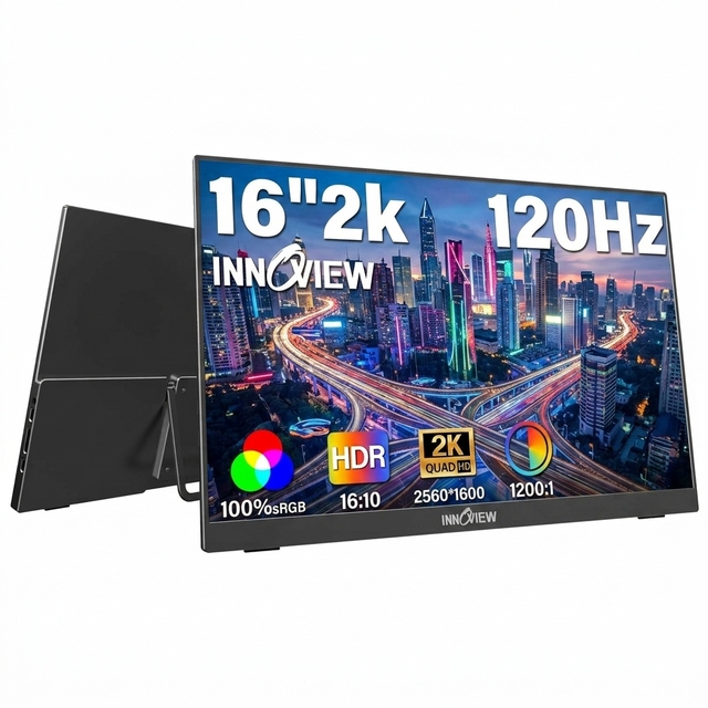 16 Inch 1600P Portable Monitor 120Hz Refresh Rate 100 SRGB Color Gamut Matte Screen for Laptop Smartphone