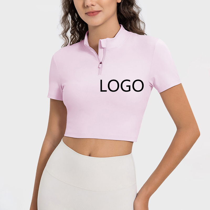 Wholesale Half-zip Fitness Clothing Women's Sports Short-sleeved T-shirt Training Clothing Summer Tight-fitting Yoga Running Top