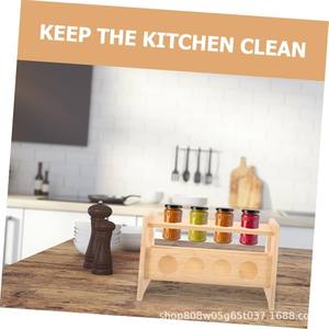 Étagère de rangement double couche en bois pour condiments de cuisine, porte-gobelets de comptoir, couleur bois naturel avec support - Product Image 2