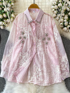 Camicia <span class=keywords><strong>in</strong></span> <span class=keywords><strong>Tulle</strong></span> con Ricami Elaborati, Protezione Solare, Maniche Lunghe, Moda Lussuosa per Donna, Primavera Estate - Product Image 2