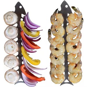 Juego de Brochetas de Acero Inoxidable para Barbacoa, Reutilizables, Portátiles, Multifuncionales, Largas, con Forma de Espina de Pescado, para Exteriores y Camping - Product Image 3