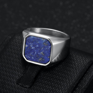 Bestseller Maßgefertigter Gravierter 18K Gold Edelstahl Tigerauge Lapislazuli <span class=keywords><strong>Ring</strong></span> Wasserdicht Anlaufgeschützt Hochzeitsschmuck für Männer - Product Image 3
