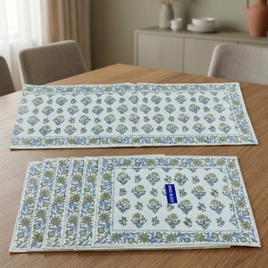 Juego de Caminos de Mesa Florales Estampados a Mano, Tela de Algodón, Decoración para el Hogar y la Comedor, Estilo Tradicional, Lavable a Máquina, 7 Piezas - Product Image 3