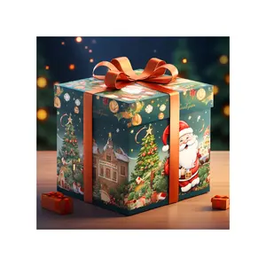 صندوق هدايا عيد الميلاد القابل لإعادة التدوير مزود بجزء شفاف من رقائق معدنية ذهبية مطبوع عليه صناديق هدايا عيد الميلاد لتعبئة الطعام والشراب والكعك والبسكويت والحلوى