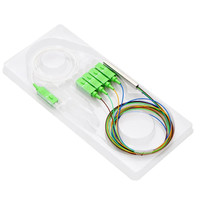 Pemisah PLC serat modul tabung baja Mini, 1x4 dengan SC APC UPC G657A1 SM 0.9mm peralatan optik