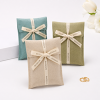 Pochette pliable en lin écologique avec nœud en ruban de coton, sac d'emballage cadeau, organisateur de rangement pour pièces de monnaie, bijoux et accessoires