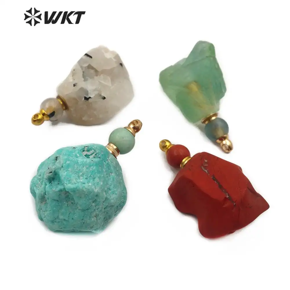 WT-P1462 Wholesale Natural Stone perfume bottle Pendants Red Agate Pendant fluorite Pendant with stainless steel accessory